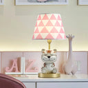 Edasich - Kids’ Conical Triangle-Print Fabric Table Light Kids Single Bulb Pink/Blue Night Stand