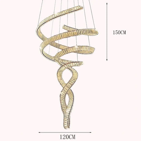 Elara Modern Crystal Stair Chandelier with LED Remote/Touch Control Gold 120cm / APP with RC Dimmable chandelier