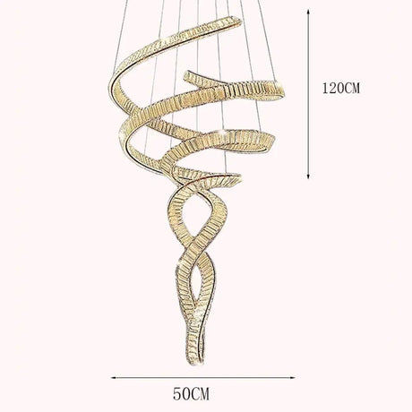 Elara Modern Crystal Stair Chandelier with LED Remote/Touch Control Gold 50cm / APP with RC Dimmable chandelier