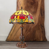 Eleonora - Tiffany Dome Shade Cut Glass Nightstand Light 1 Bronze Night Table Lamp With Flower