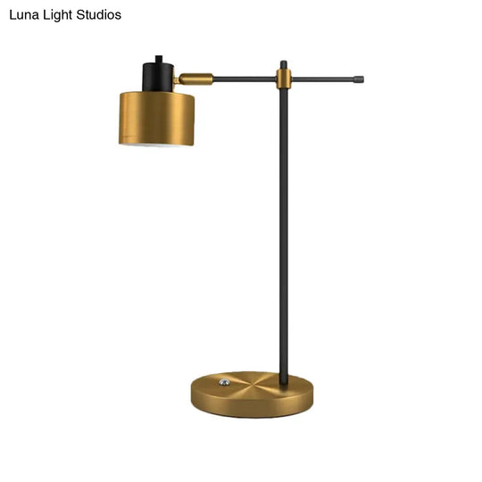 Drum Nightstand Lamp: Contemporary Metal Table Light With Right-Angle Arm For Living Room Décor