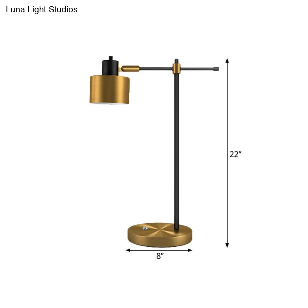 Drum Nightstand Lamp: Contemporary Metal Table Light With Right-Angle Arm For Living Room Décor
