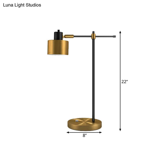 Drum Nightstand Lamp: Contemporary Metal Table Light With Right-Angle Arm For Living Room Décor