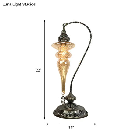 Elisa - Stylish Brass/Gloss Black 1 Head Table Lamp Bohemia Amber Glass Oval/Urn Nightstand