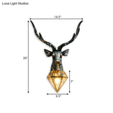 Elk Resin Wall Sconce Lamp - Lodge Style Indoor Bronze Mount Light With Diamond Cage Shade 14.5/19.5
