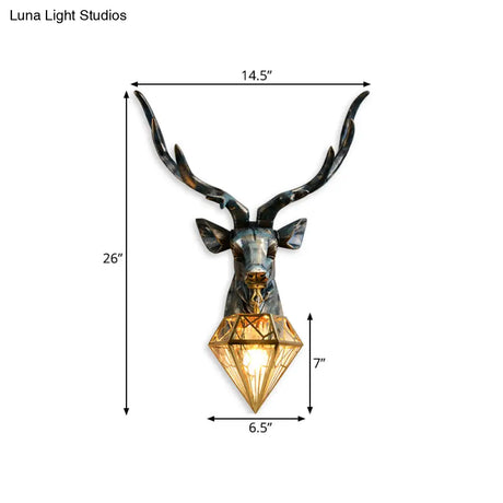 Elk Resin Wall Sconce Lamp - Lodge Style Indoor Bronze Mount Light With Diamond Cage Shade 14.5/19.5