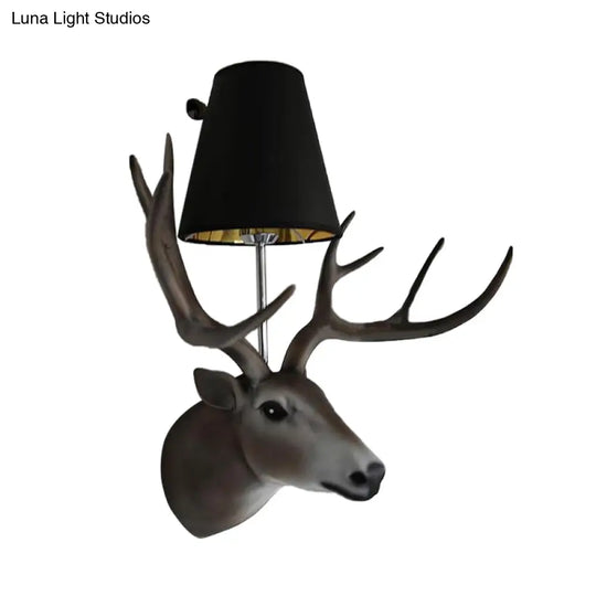 Elk Sconce Lamp: Traditional Black Resin Wall Mounted Light For Dining Room With Tapered Fabric