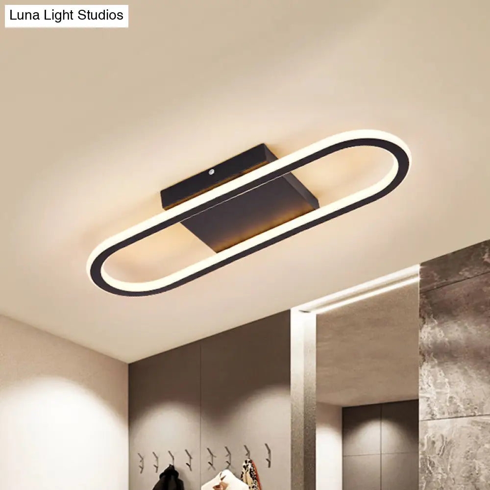 Ellipse Led Ceiling Light - 15’/19’ Metal Flush Mount Simple Black/White Design White/Warm Glow