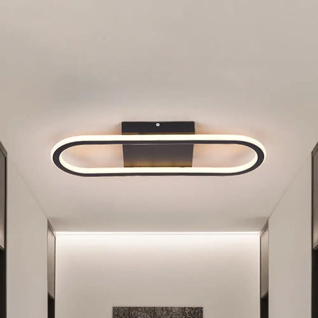 Ellipse Led Ceiling Light - 15’/19’ Metal Flush Mount Simple Black/White Design White/Warm Glow