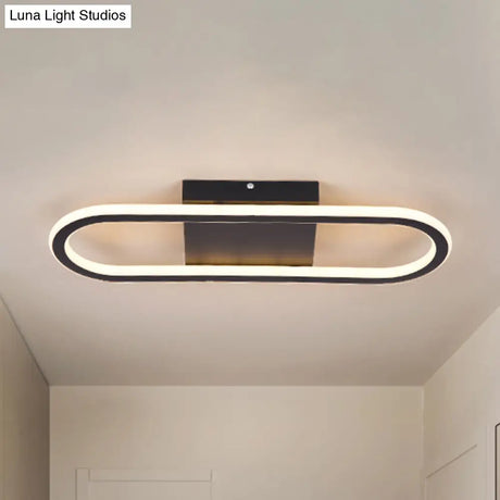 Ellipse Led Ceiling Light - 15’/19’ Metal Flush Mount Simple Black/White Design White/Warm Glow