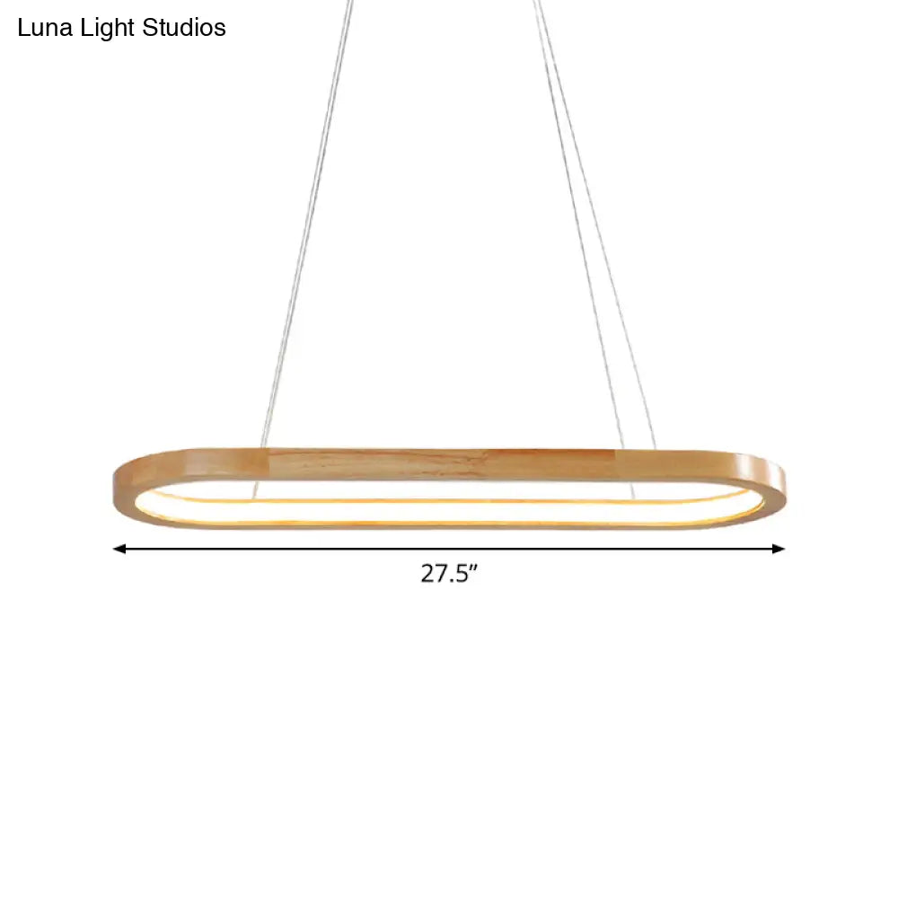 Ellipse Wood Pendant Lighting Fixture - Led Simplicity In Beige (27.5/35.5 Long)