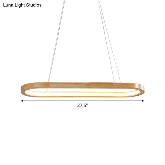 Ellipse Wood Pendant Lighting Fixture - Led Simplicity In Beige (27.5/35.5 Long)