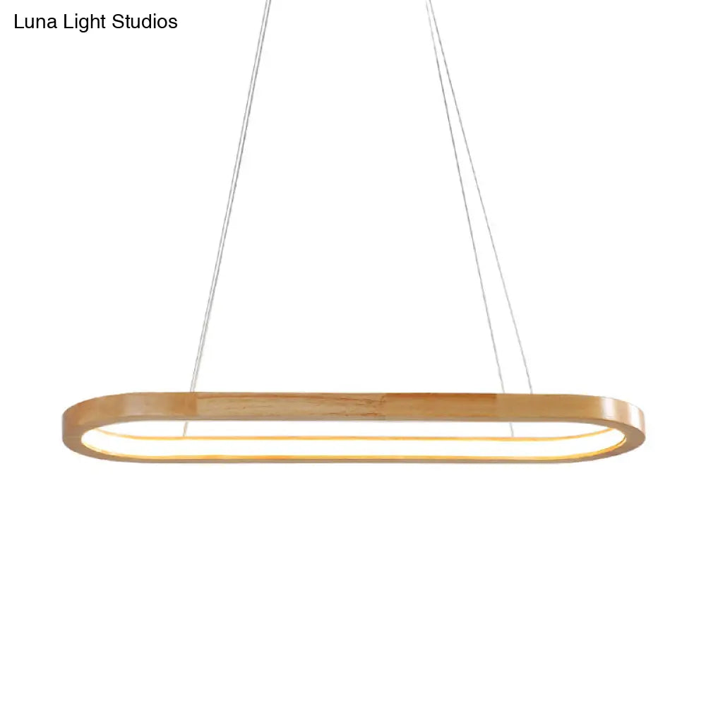 Ellipse Wood Pendant Lighting Fixture - Led Simplicity In Beige (27.5/35.5 Long)