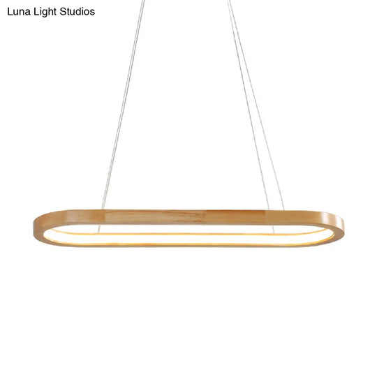 Ellipse Wood Pendant Lighting Fixture - Led Simplicity In Beige (27.5/35.5 Long)
