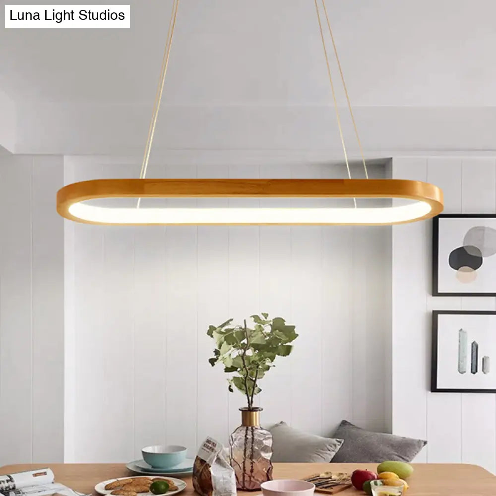 Ellipse Wood Pendant Lighting Fixture - Led Simplicity In Beige (27.5/35.5 Long)