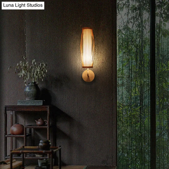 Elongated Bamboo Wall Lamp For South-East Asian Corridors - Wood Mount