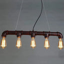 Elongated Pipe Island Pendant Light - Farmhouse Metallic Fixture With 5 Heads For Dining Room Copper