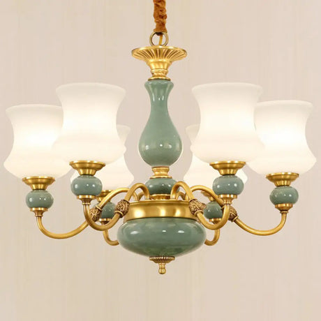 Emerald Green-Gold Retro Vase Chandelier: Opal Frosted Glass Pendant Light For Dining Room 6 / Gold