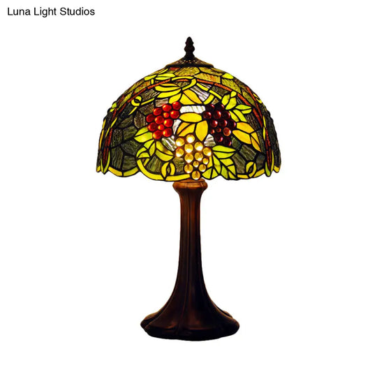 Green Stained Glass Grapevine Night Light: Table Lamp With Tiffany-Inspired Bronze Finish