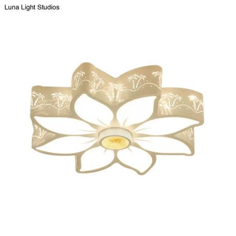 Etched Flower Flush Mount Led Ceiling Light - Contemporary Metal Fixture For Girls Bedroom