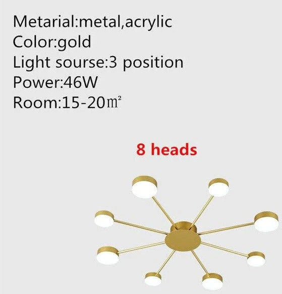 Europe Ceiling Lamp Contracted Modern 16 Heads Led Gold Indoor Light Restaurant Living Room Bedroom