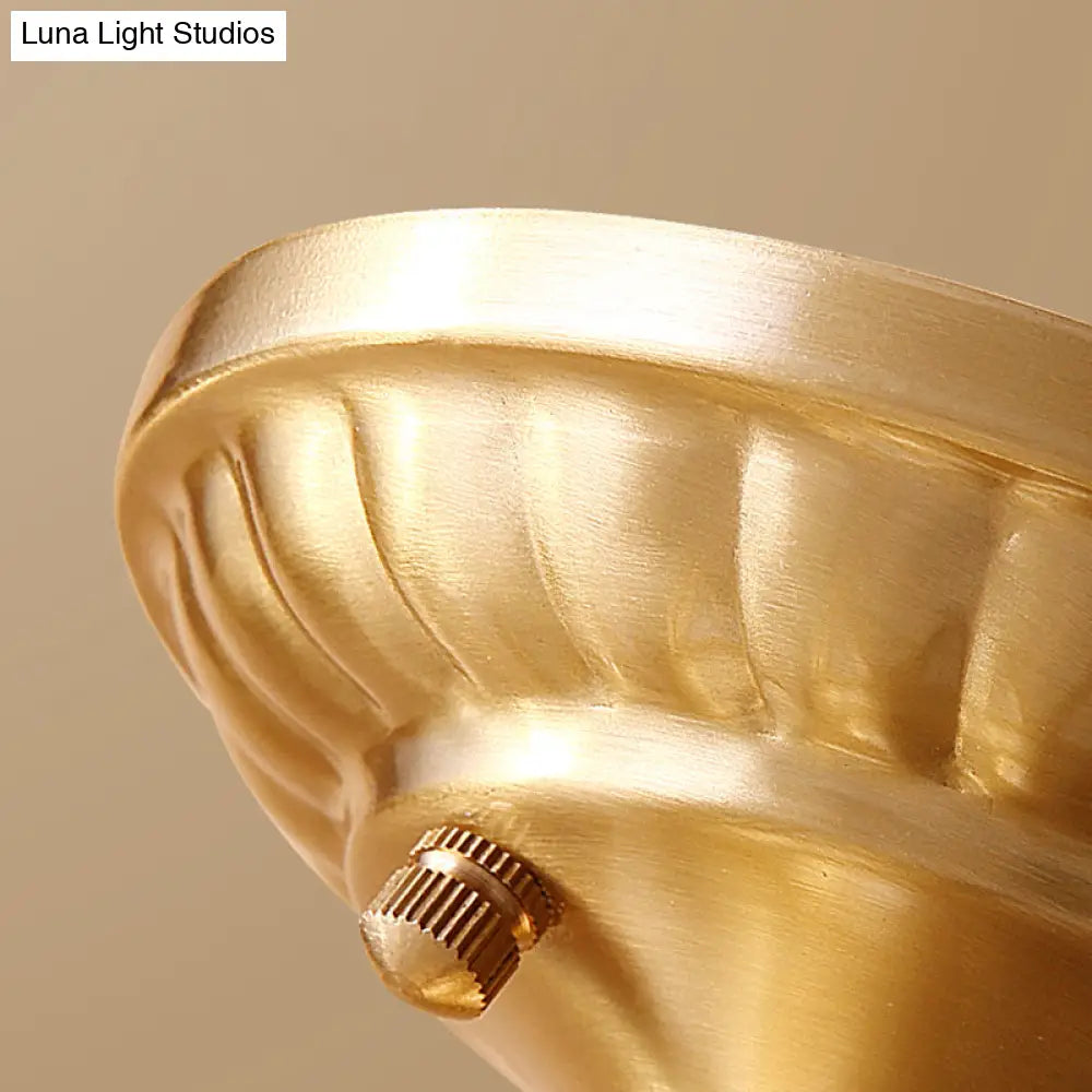 European Style Flush - Mount Ceiling Light: Full Brass Glass Shade 1 Light Polyhedron Design