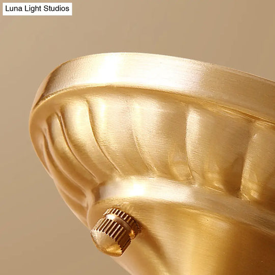 European Style Flush - Mount Ceiling Light: Full Brass Glass Shade 1 Light Polyhedron Design