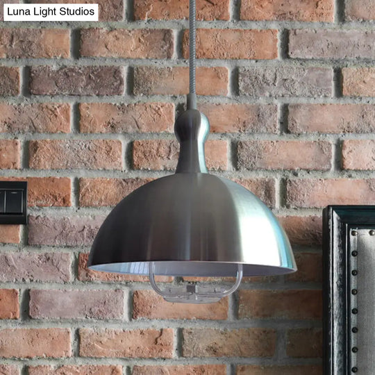 Extendable Domed Hanging Fixture - Industrial Style Chrome/Red Aluminum Ceiling Pendant With Handle