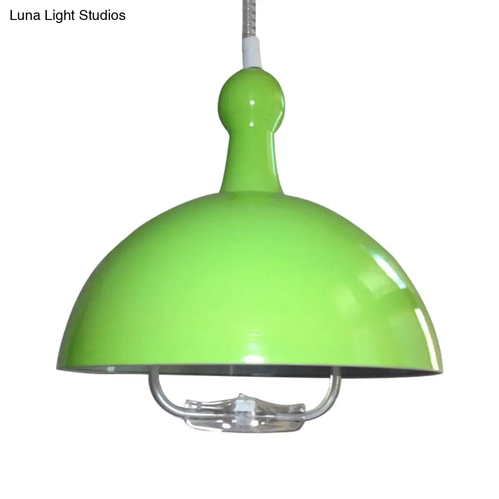Extendable Domed Hanging Fixture - Industrial Style Chrome/Red Aluminum Ceiling Pendant With Handle