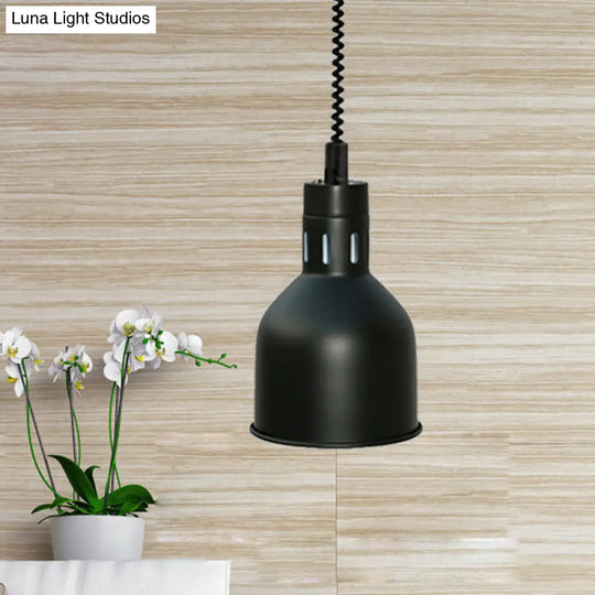 Retro Style Black Metal Pendant Light With Extendable Arm For Kitchen 1-Light Dome Shade 7/11.5 Wide