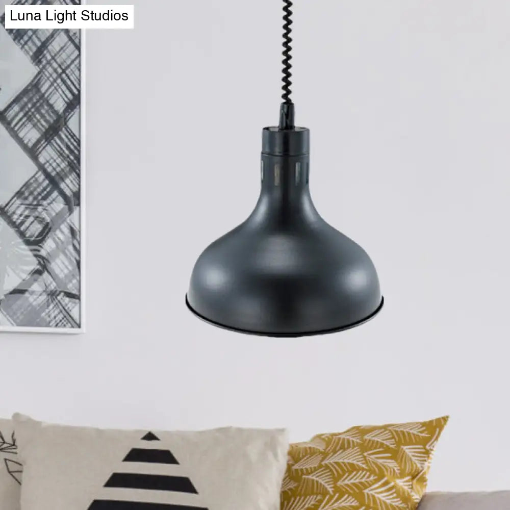 Retro Style Black Metal Pendant Light With Extendable Arm For Kitchen 1-Light Dome Shade 7/11.5 Wide