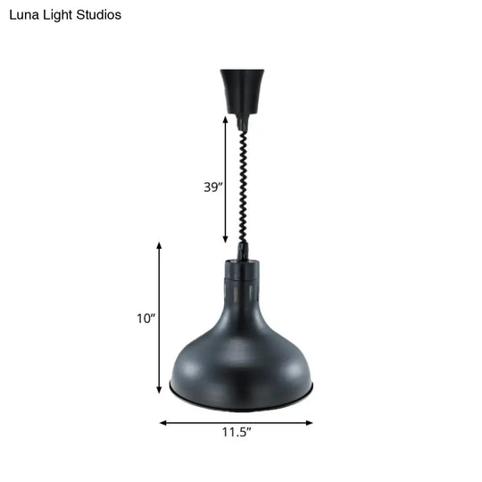 Extendable Pendant Lighting With Retro Dome Shade - Black 7’/11.5’ W