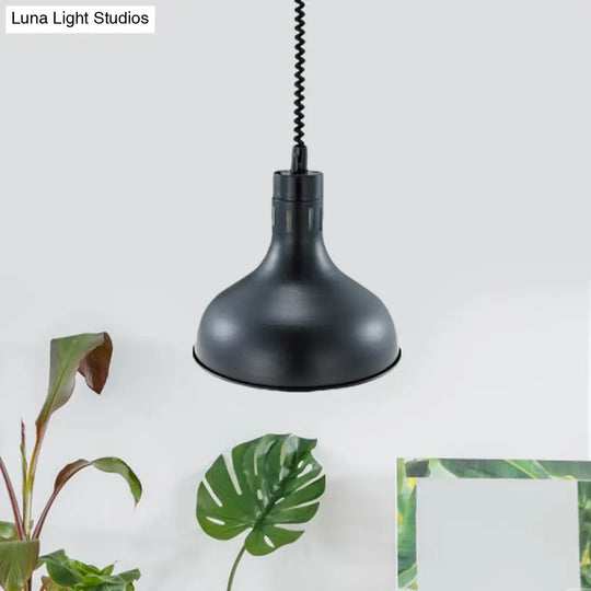 Extendable Pendant Lighting With Retro Dome Shade - Black 7’/11.5’ W