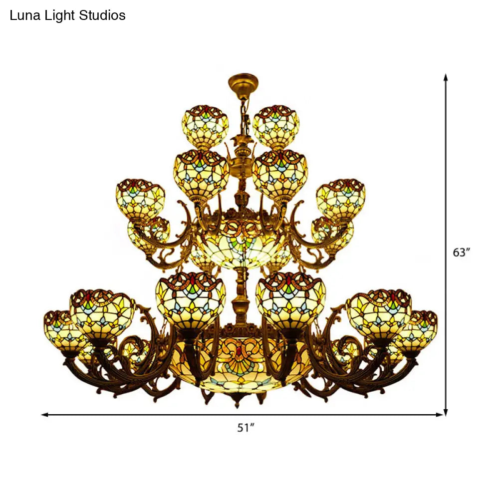 Extra Large Baroque 26/13-Light Art Glass Chandelier In Brown For Living Room