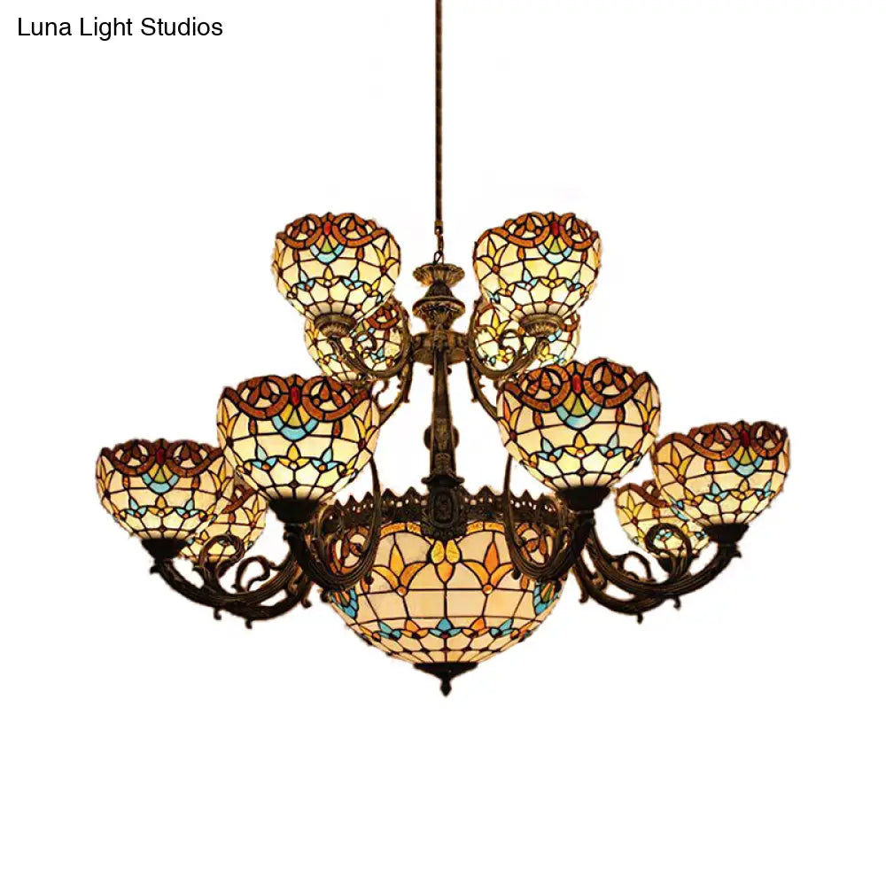 Extra Large Baroque 26/13-Light Art Glass Chandelier In Brown For Living Room