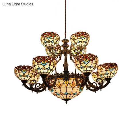 Extra Large Baroque 26/13-Light Art Glass Chandelier In Brown For Living Room