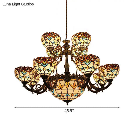 Extra Large Baroque 26/13-Light Art Glass Chandelier In Brown For Living Room