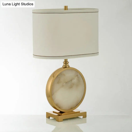 Fabric Oval Night Lamp - Minimalistic 1-Head Table Stand Light Brass And White