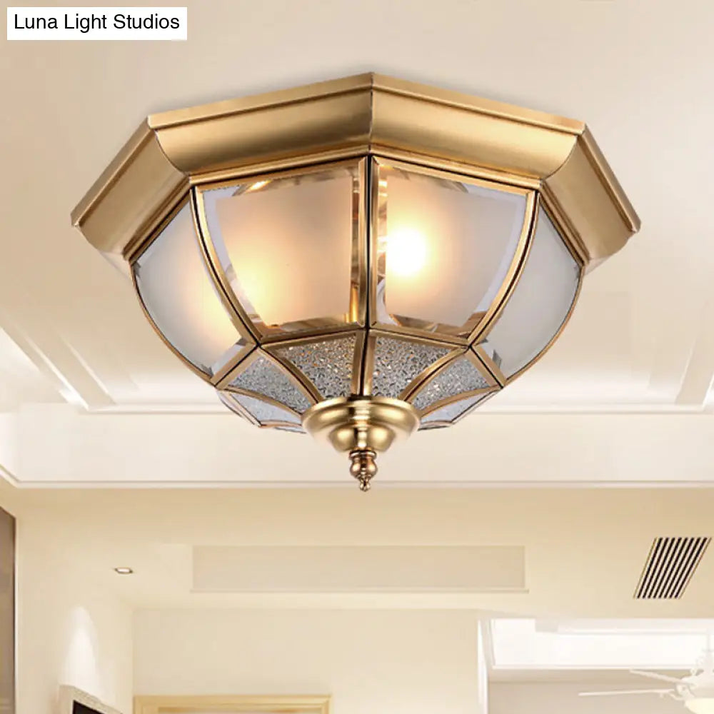 Faceted Clear Glass Dining Room Flush Lamp Traditional Brass Finish Ceiling Lighting - 14’/18’