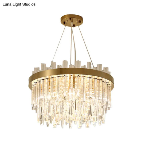 Faceted Crystal Cylinder Chandelier - Contemporary Gold Ceiling Light With 6 Bulbs