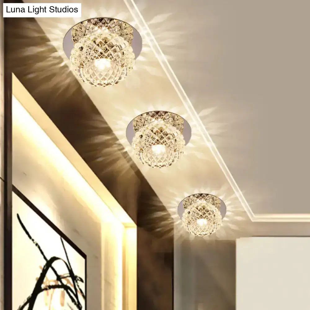 Faceted Crystal Led Chrome Flush Mount Light For Foyer - Simple & Elegant / Multi Color