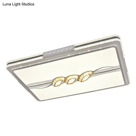 Faceted Crystal Led Flush Mount Ceiling Light In Modern Stainless - Steel Rectangle Design