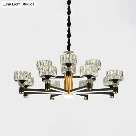 Faceted Crystal Postmodern Chandelier - Round Shade Ceiling Light For Living Room In Black
