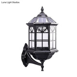 Faceted Glass Solar Wall Sconce With Led Lighting For Outdoor - Black/Brass Traditional Style