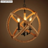 Factory Beige Natural Rope Globe Cage Chandelier Light With 3 Bulbs – Elegant Candle Design