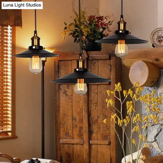 Factory Flying Saucer Ceiling Pendant 8.5/12 Wide Metal Hanging Lamp - Black Single-Bulb Design