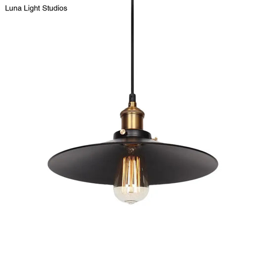 Factory Flying Saucer Ceiling Pendant Hanging Lamp - 8.5’/12’ Wide Single-Bulb Metal Black