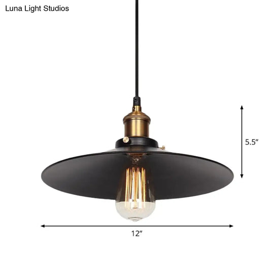 Factory Flying Saucer Ceiling Pendant Hanging Lamp - 8.5’/12’ Wide Single-Bulb Metal Black