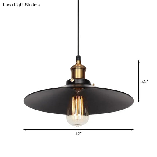 Factory Flying Saucer Ceiling Pendant 8.5/12 Wide Metal Hanging Lamp - Black Single-Bulb Design