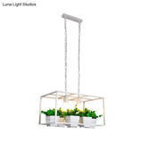 Factory Metallic Island Lamp With Artificial Plant Deco - Black/White Rectangle 2 Lights For Living